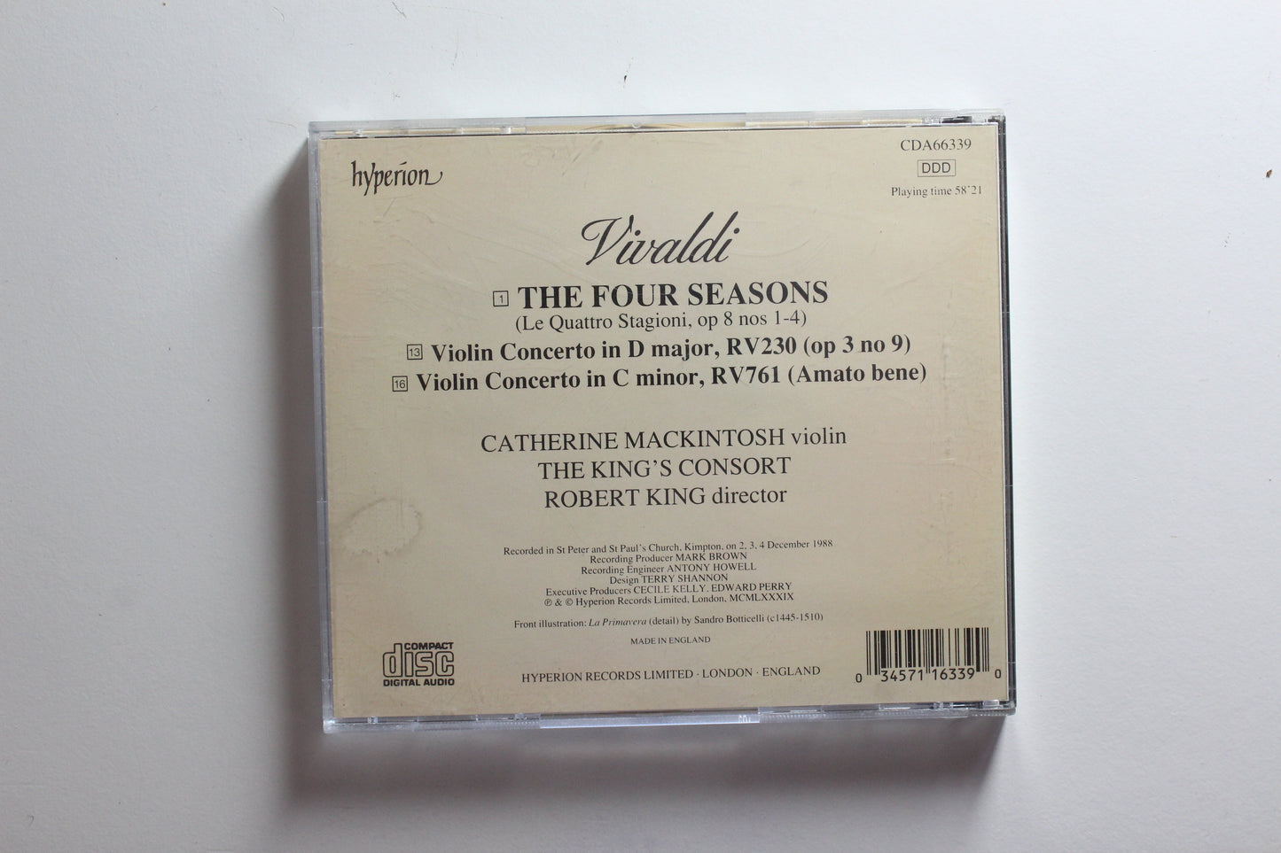 Vivaldi, Catherine Mackintosh, The King's Consort, Robert King - The Four Seasons / Violin Concertos in D, C Minor (NM-)